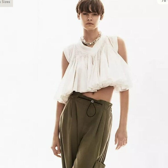 Anthropologie Ashish N Soni Poplin Babydoll Swing White Sleeveless Top Size S - Picture 3 of 14